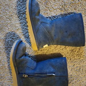 UGG Navy Suede Boots with Zipper